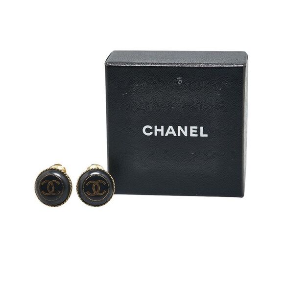 Pre Loved Chanel CC Logo Earrings Black Resin Women - Picture 5 of 6
